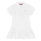 Younger Girls White Flag Embroidered Polo Dress, 2, hi-res