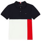 Boys Navy Blue, Red & White Logo Polo Shirt, 1, hi-res