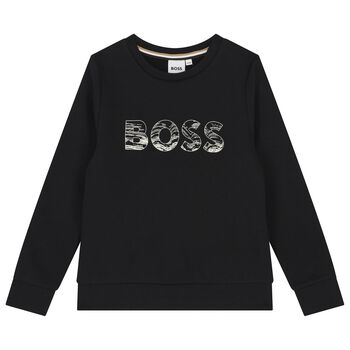 BOSS Boys Black Logo Sweatshirt, 1 Boys Black Logo Sweatshirt