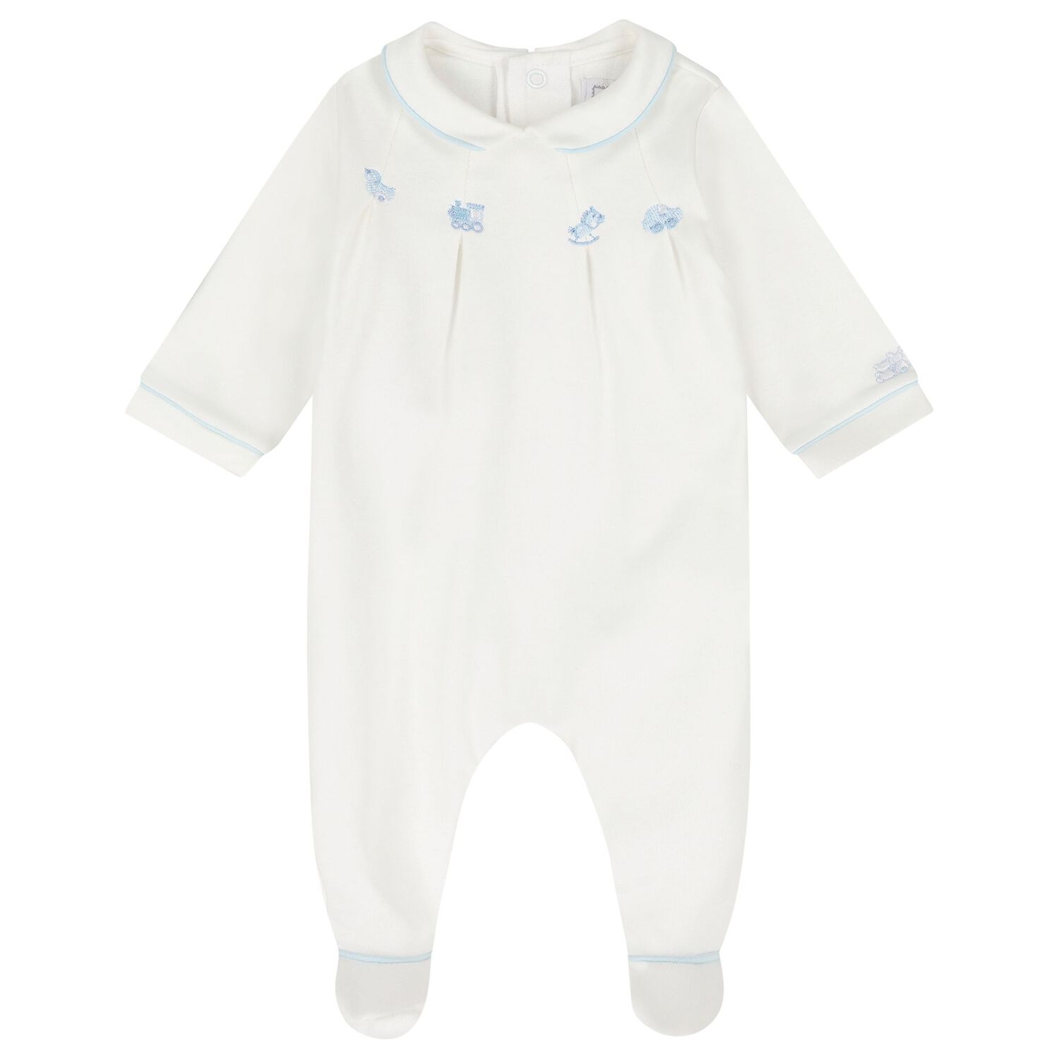 Baby Boys Blue & Ivory Flower Babygrows ( 2-Pack ), 1, hi-res
