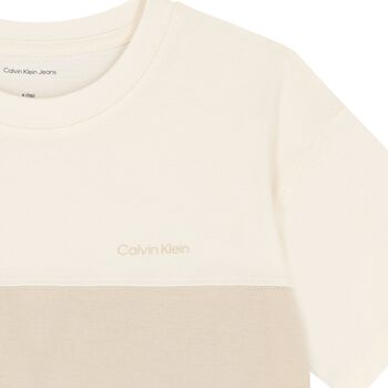 Boys Ivory & Beige Cotton T-Shirt