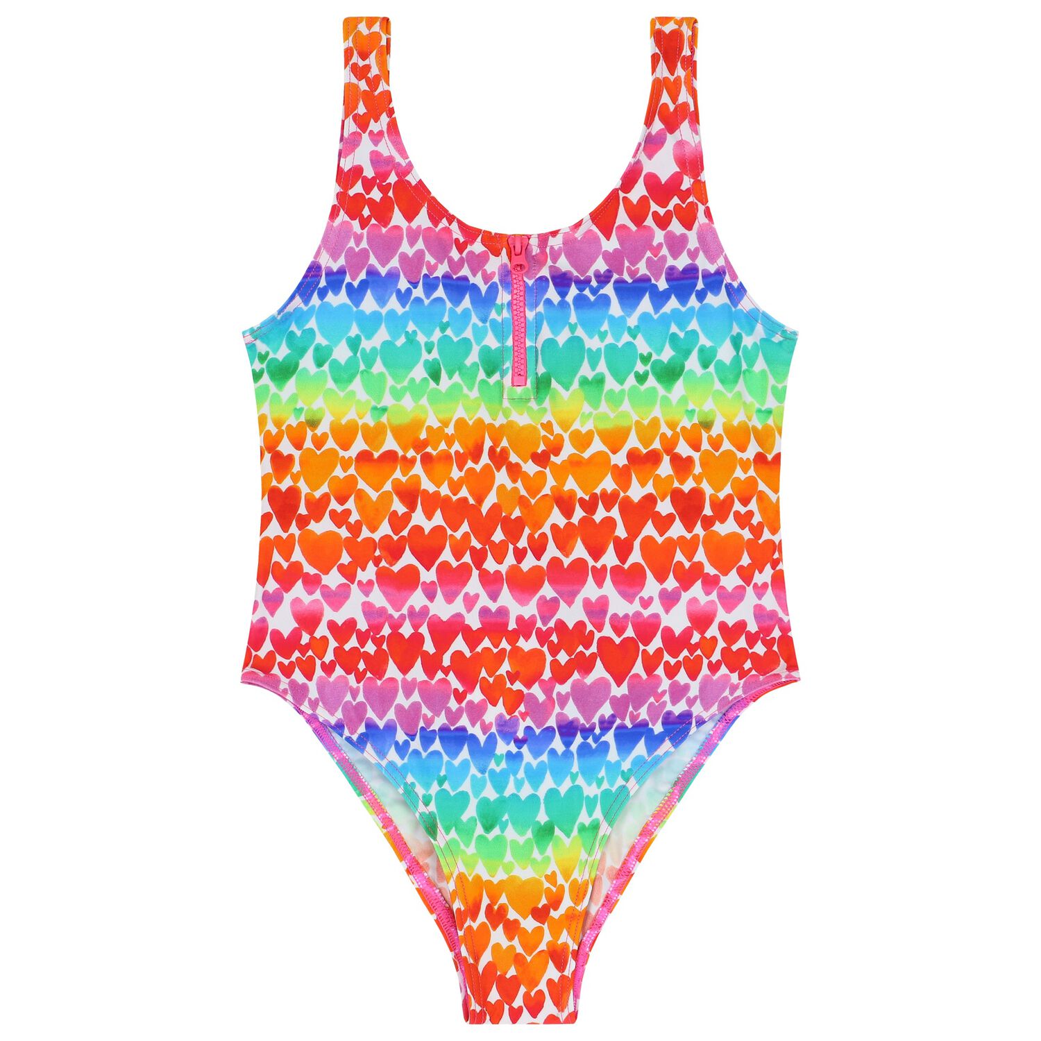Girls Multi-Coloured Hearts Swimsuit, 1, hi-res