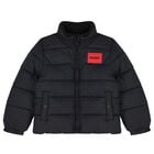 Boys Black Logo Puffer Jacket, 1, hi-res