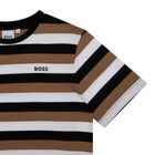 Boys Black, White & Beige Striped Logo T-Shirt, 1, hi-res