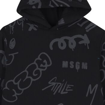 Boys Black Logo Hooded Top