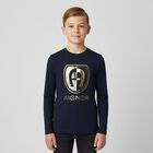 Boys Navy Blue Logo Top, 2, hi-res
