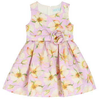 Girls Purple Floral Satin Dress