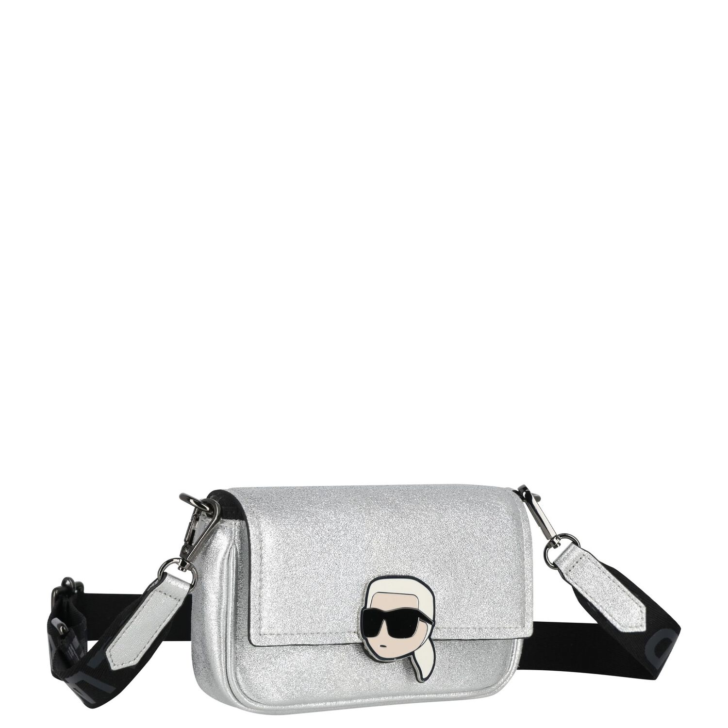 Girls Metallic Silver Ikonik Karl Logo Handbag, 1, hi-res