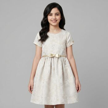Girls Beige & Gold Floral Dress
