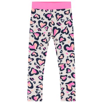 Girls Pink Leopard Hearts Leggings