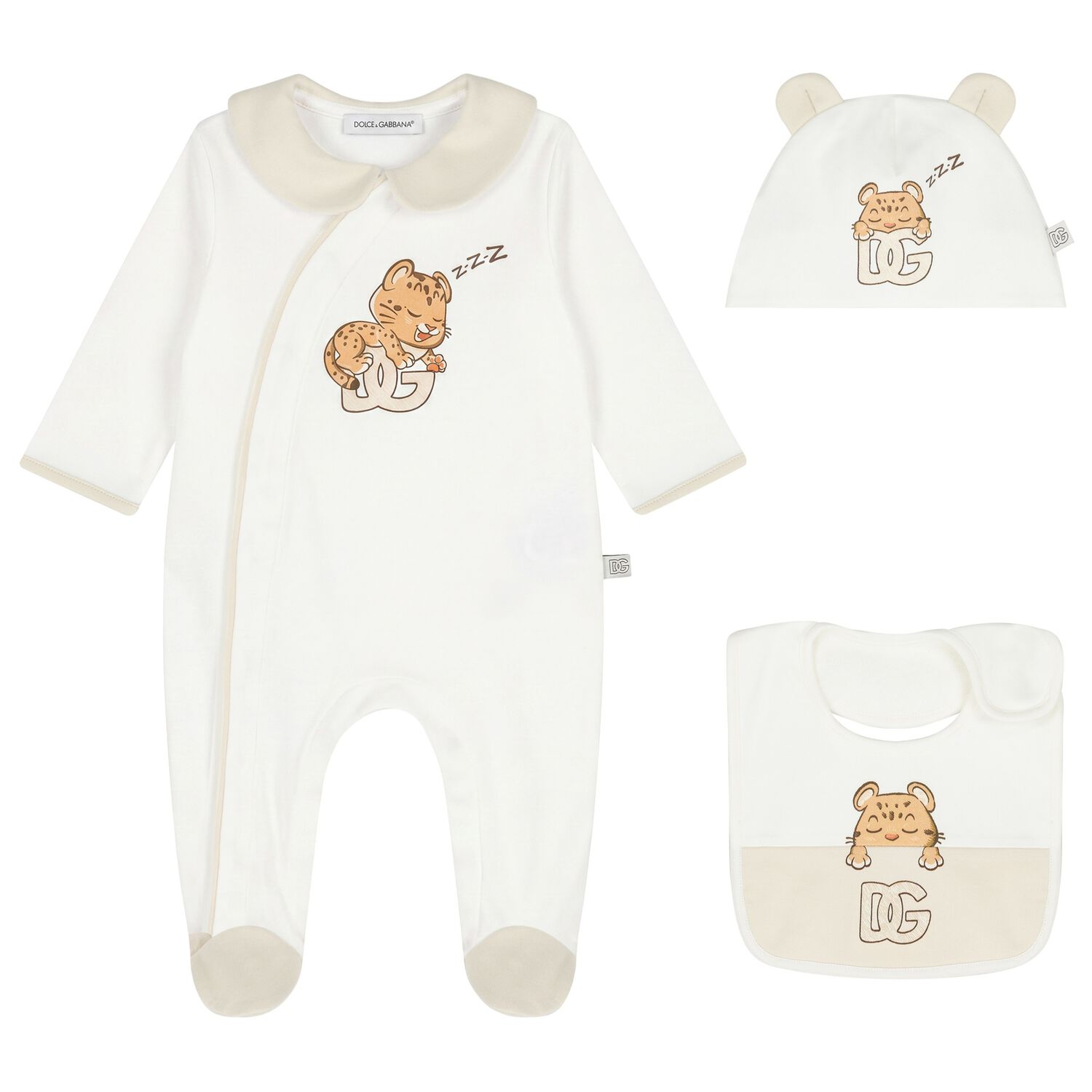 Baby Boys Ivory & Beige Leopard Babygrow Gift Set, 1, hi-res