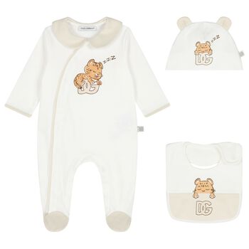 Baby Boys Ivory & Beige Leopard Babygrow Gift Set