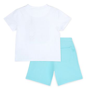 Boys White & Blue Logo Shorts Set