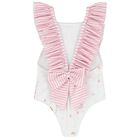 Girls White & Pink Ballerinas Swimsuit, 1, hi-res