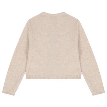 Girls Beige Bow Knitted Cardigan 