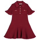 Girls Burgundy Red Pointelle Knitted Dress, 1, hi-res