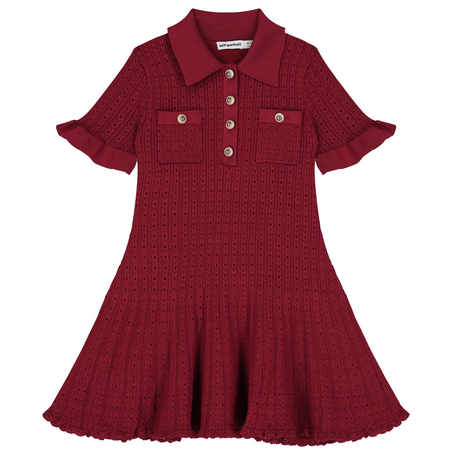 Girls Burgundy Red Pointelle Knitted Dress, 1, hi-res image number null