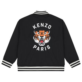 Boys Black Tiger Logo Zip Up Top
