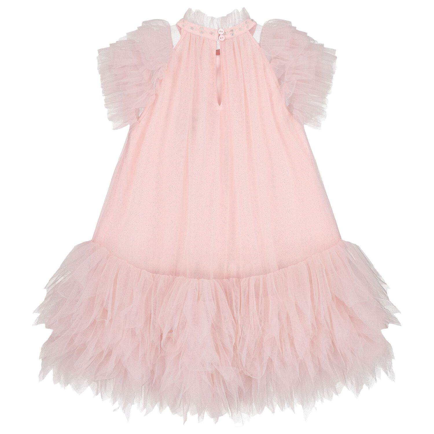 Girls Pink Embellished Tulle Dress, 1, hi-res