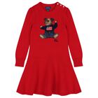 Girls Red Polo Bear Knitted Dress, 1, hi-res