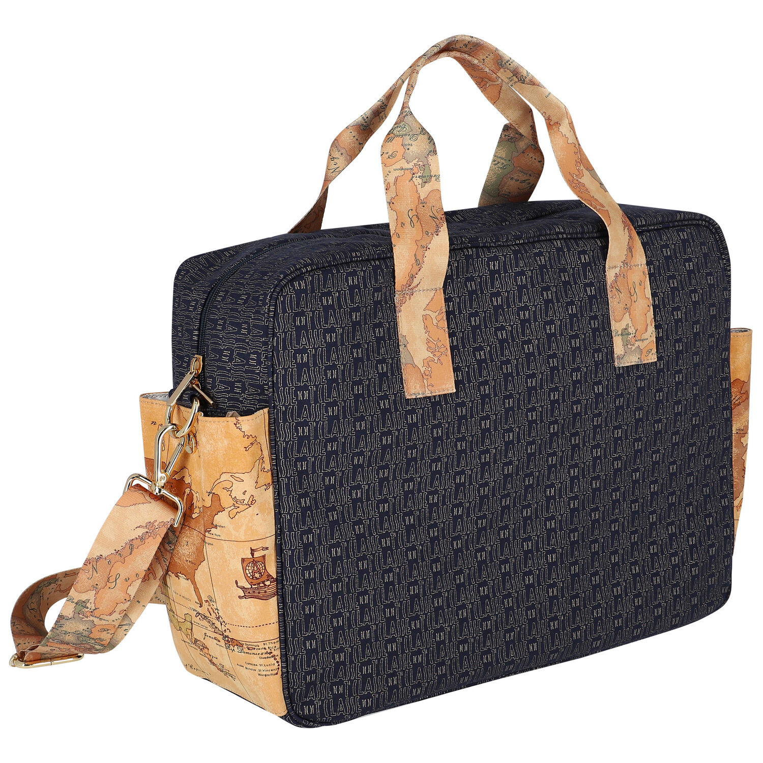 Navy Blue & Beige Logo Baby Changing Bag, 1, hi-res