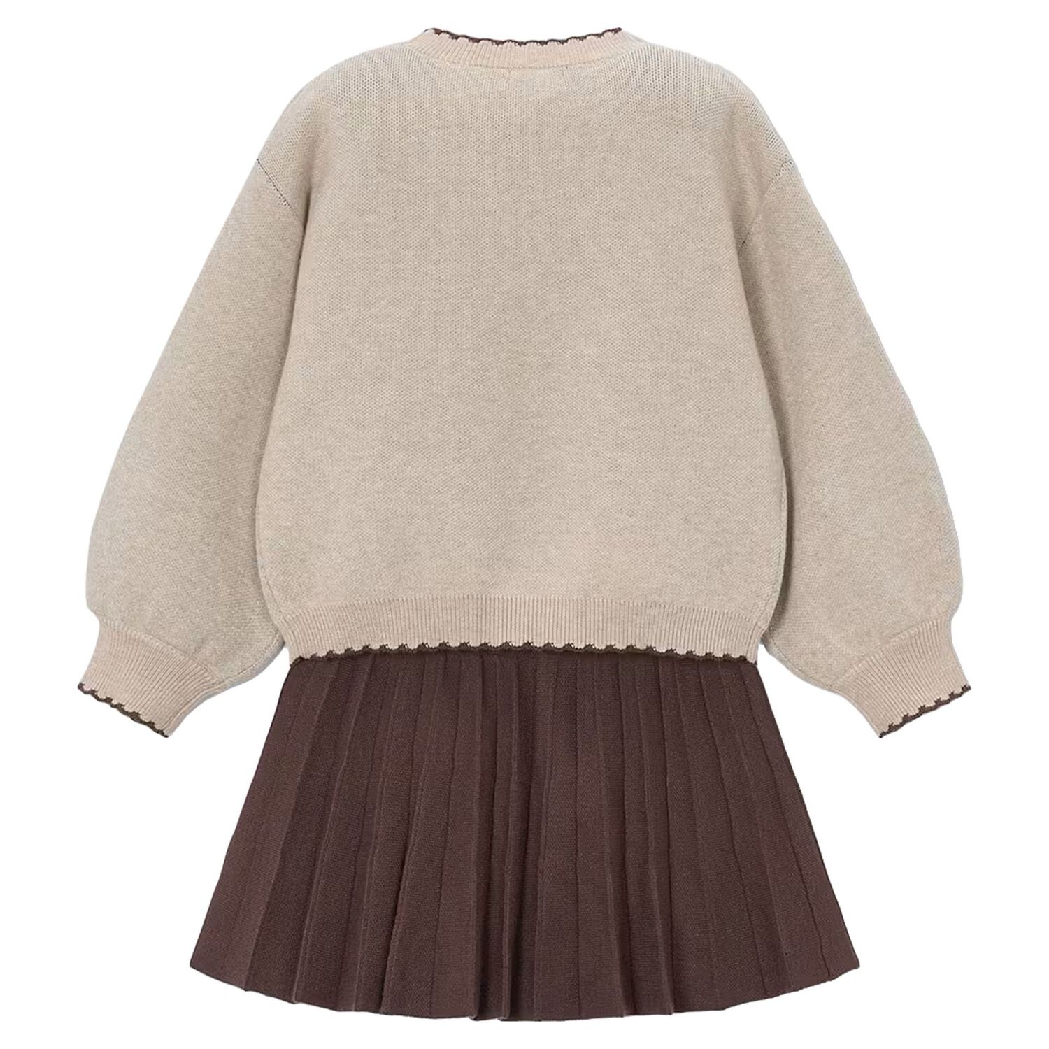 Girls Beige Knitted Skirt Set, 1, hi-res