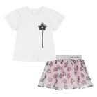 Younger Girls White & Pink Flower Skirt Set, 1, hi-res