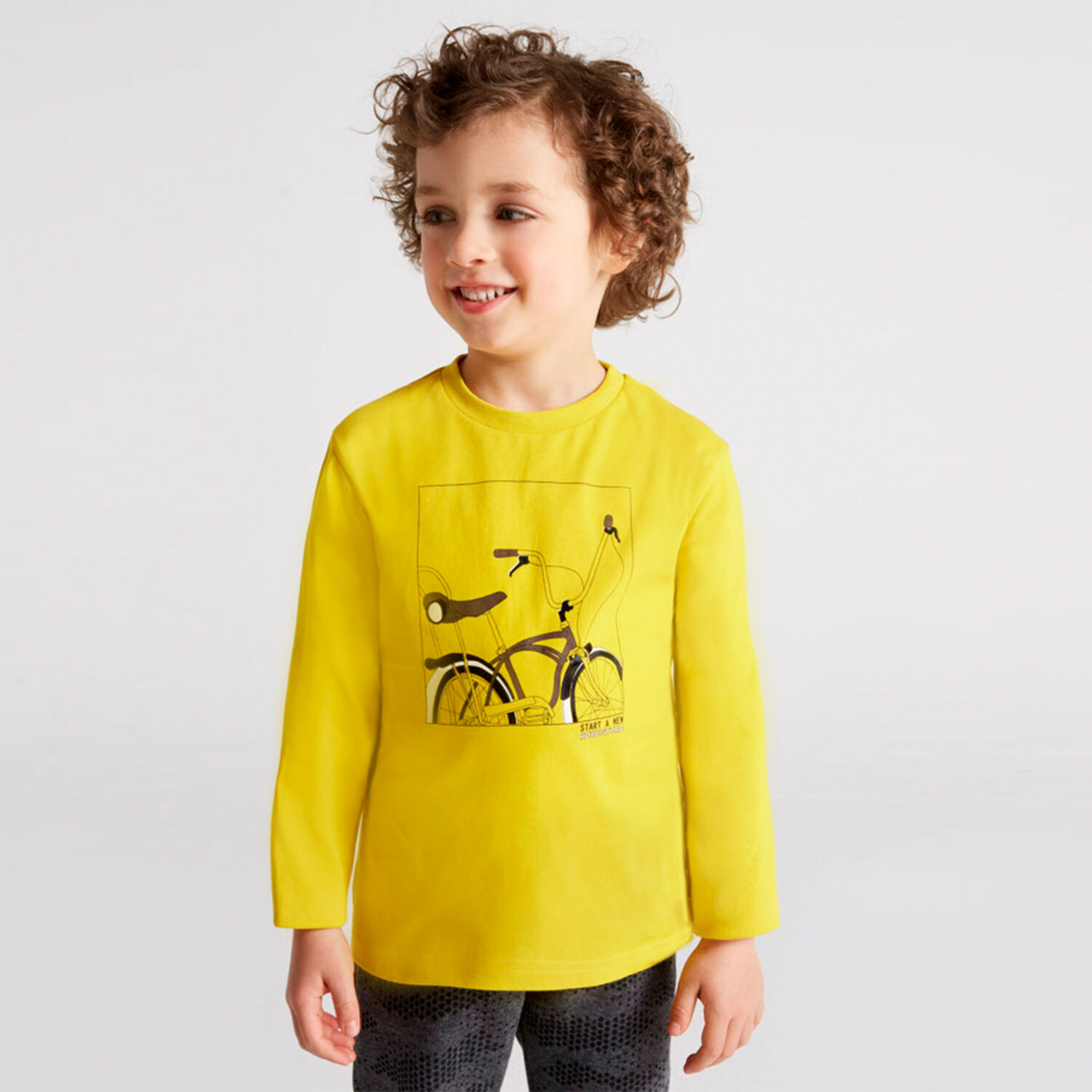Boys Yellow Bicycle Long Sleeve Top, 1, hi-res