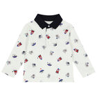 Younger Boys Ivory Teddy Bear & Cat Polo Shirt, 1, hi-res