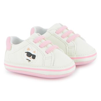 Baby White & Pink Choupette Pre Walker Shoes