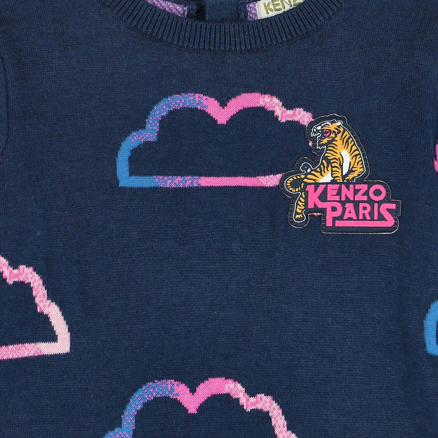 Younger Girls Navy Knitted Dress, 1, hi-res