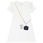 Girls White Logo Bag Dress, 1, hi-res