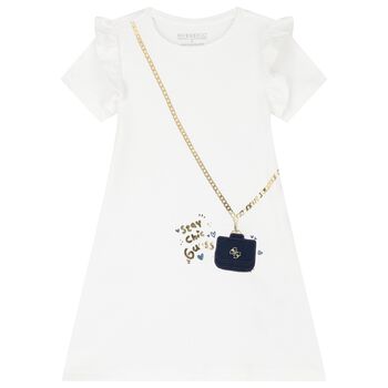 Girls White Logo Bag Dress