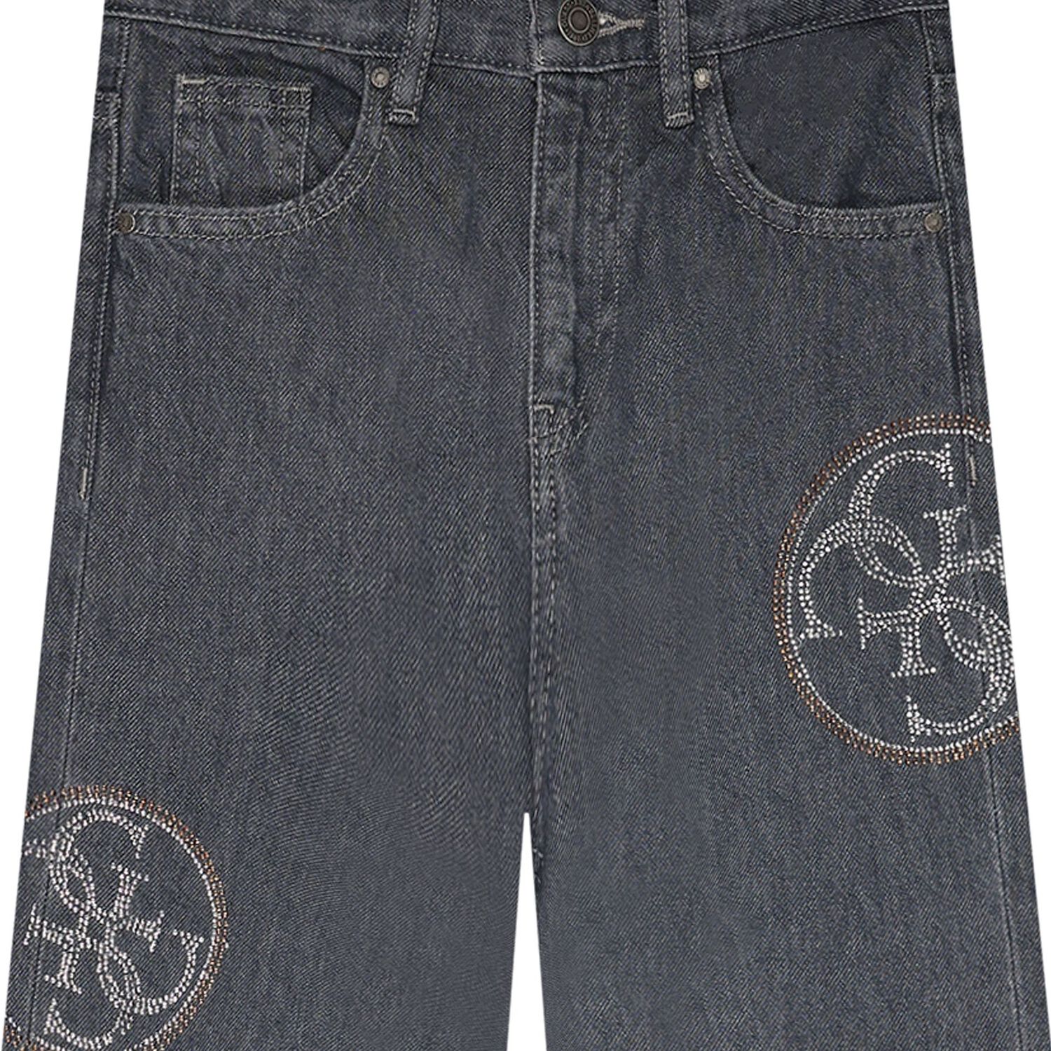 Girls Grey Embellished Logo Jeans, 1, hi-res