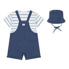 Younger Boys Navy Blue Dungaree & Hat Set (3 Piece) , 2, hi-res