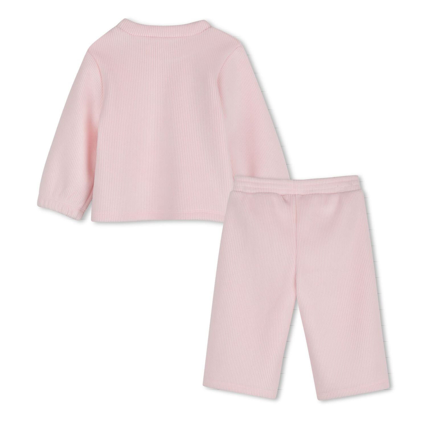 Younger Girls Pink Ribbed Trouser Set, 1, hi-res