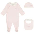 Baby Girls Pink & Ivory Logo Babygrow Gift Set , 1, hi-res