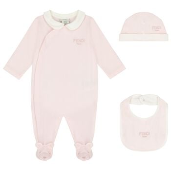 Baby Girls Pink & Ivory Logo Babygrow Gift Set 