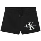 Girls Black Logo Shorts, 1, hi-res