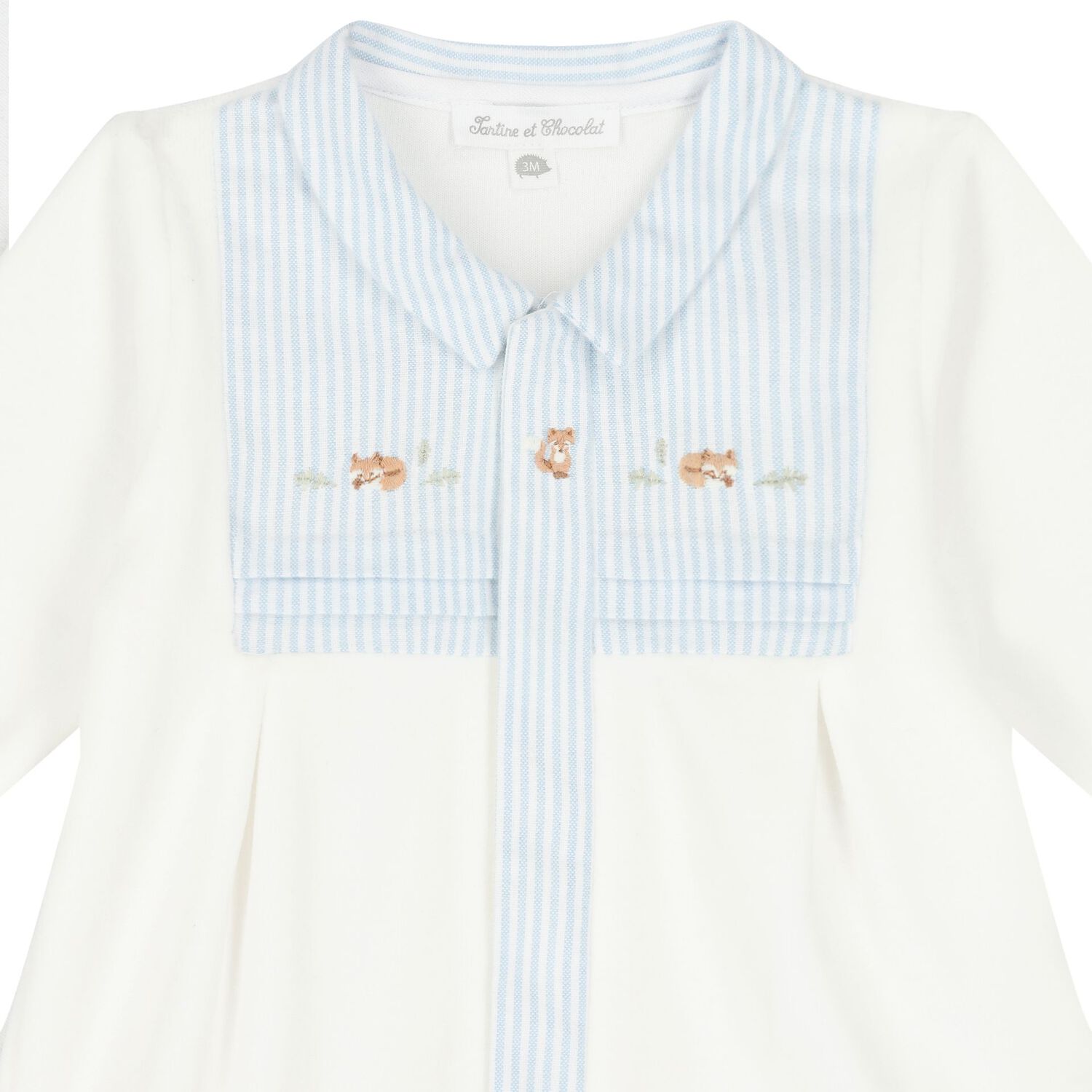 Baby Boys Ivory & Blue Embroidered Babygrow, 1, hi-res image number null