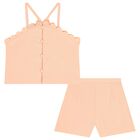Girls Orange Flower Crepe Shorts Set, 1, hi-res