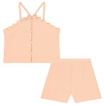 Girls Orange Flower Crepe Shorts Set
