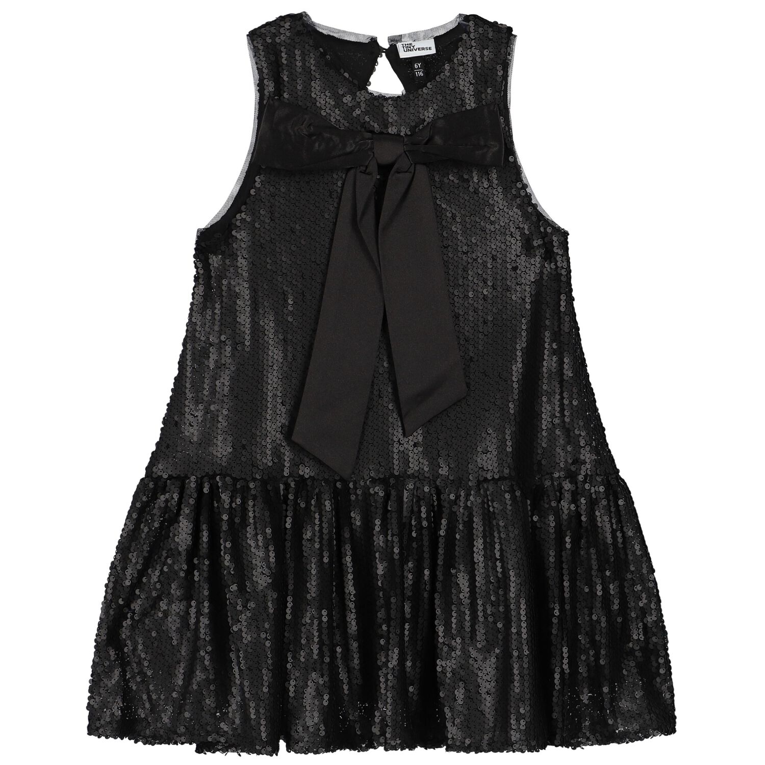Girls Black Embellished Sequin Dress, 1, hi-res