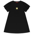 Girls Black Logo Heart Dress, 1, hi-res