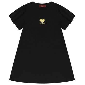 Girls Black Logo Heart Dress