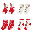 Baby Girls White & Red Teddy Socks ( 4-Pack ), 1, hi-res
