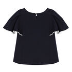 Girls Navy Blue Logo Ruffle Sleeve T-Shirt, 1, hi-res