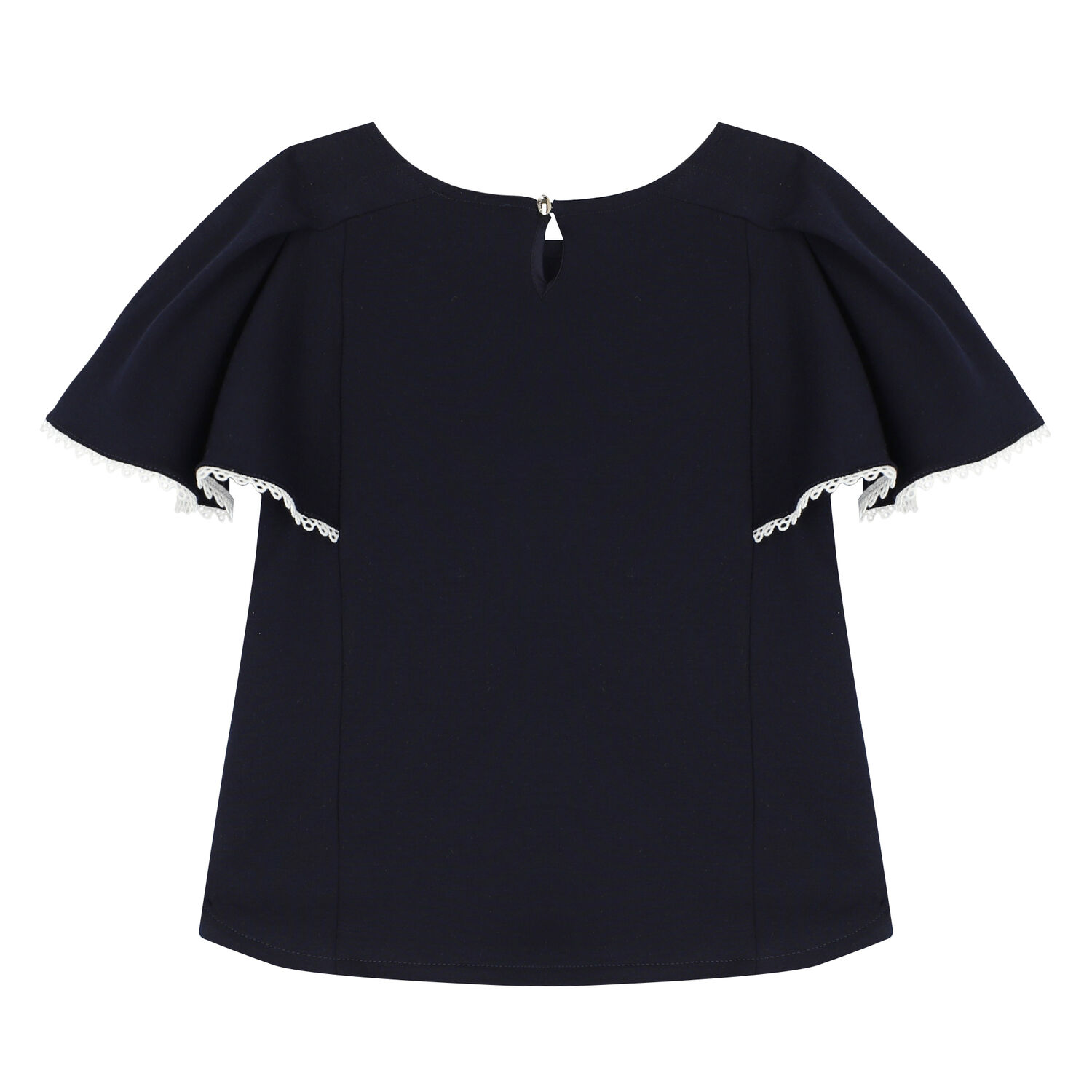 Girls Navy Blue Logo Ruffle Sleeve T-Shirt, 1, hi-res