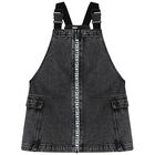 Girls Black Logo Denim Pinafore Dress, 1, hi-res