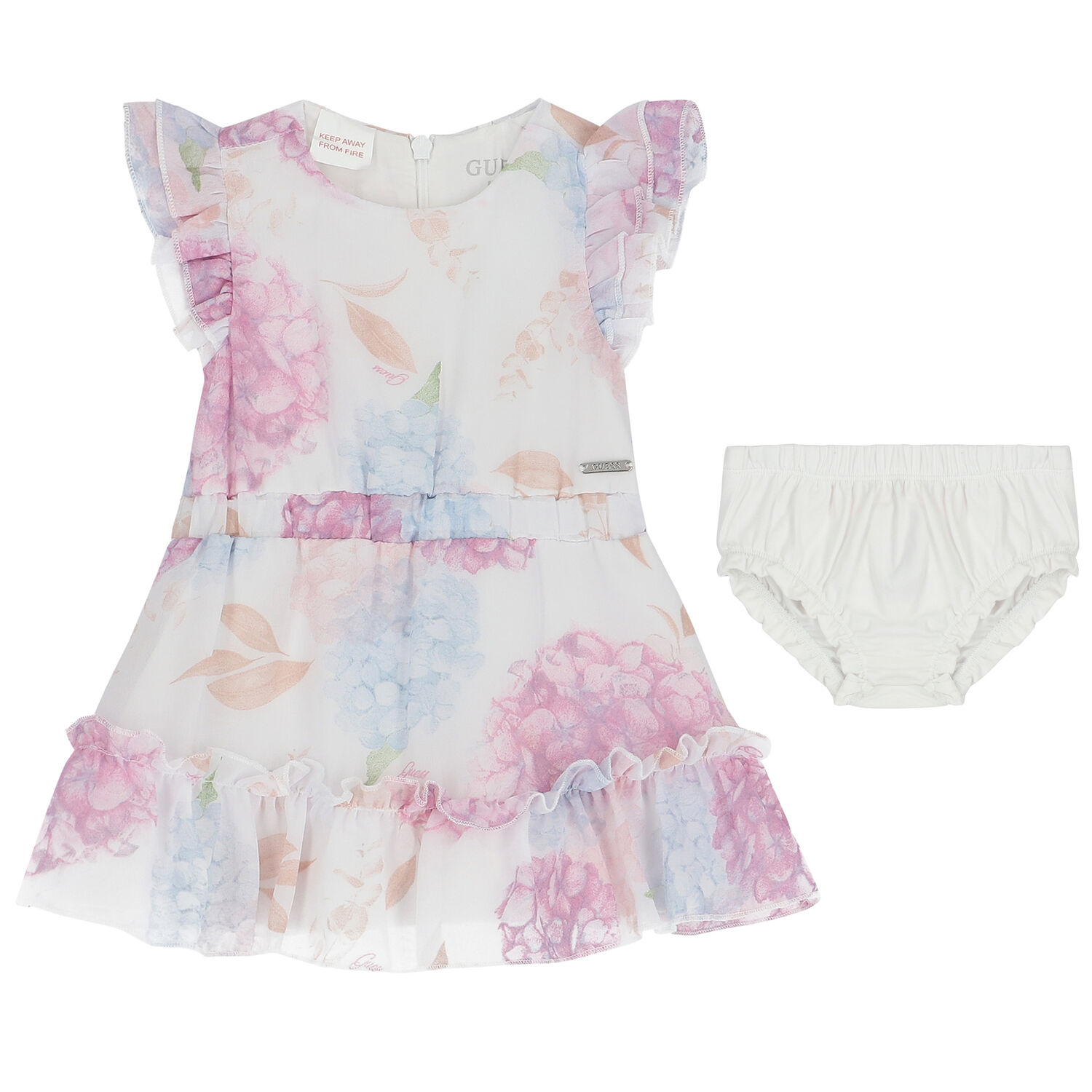 Girls White Floral Dress, 1, hi-res